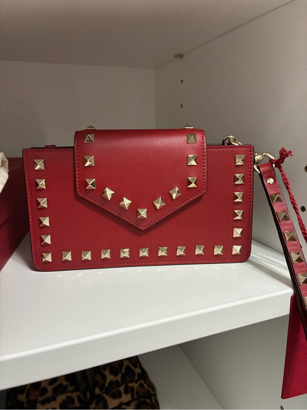 Valentino Garavani Red Studded Wristlet Crossbody